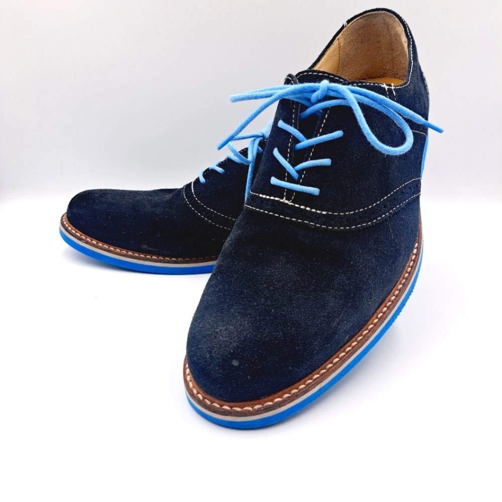 1901 Vintage Style Saddle Up Blue & Black Suede Oxford Shoes Size Mens 10 Med